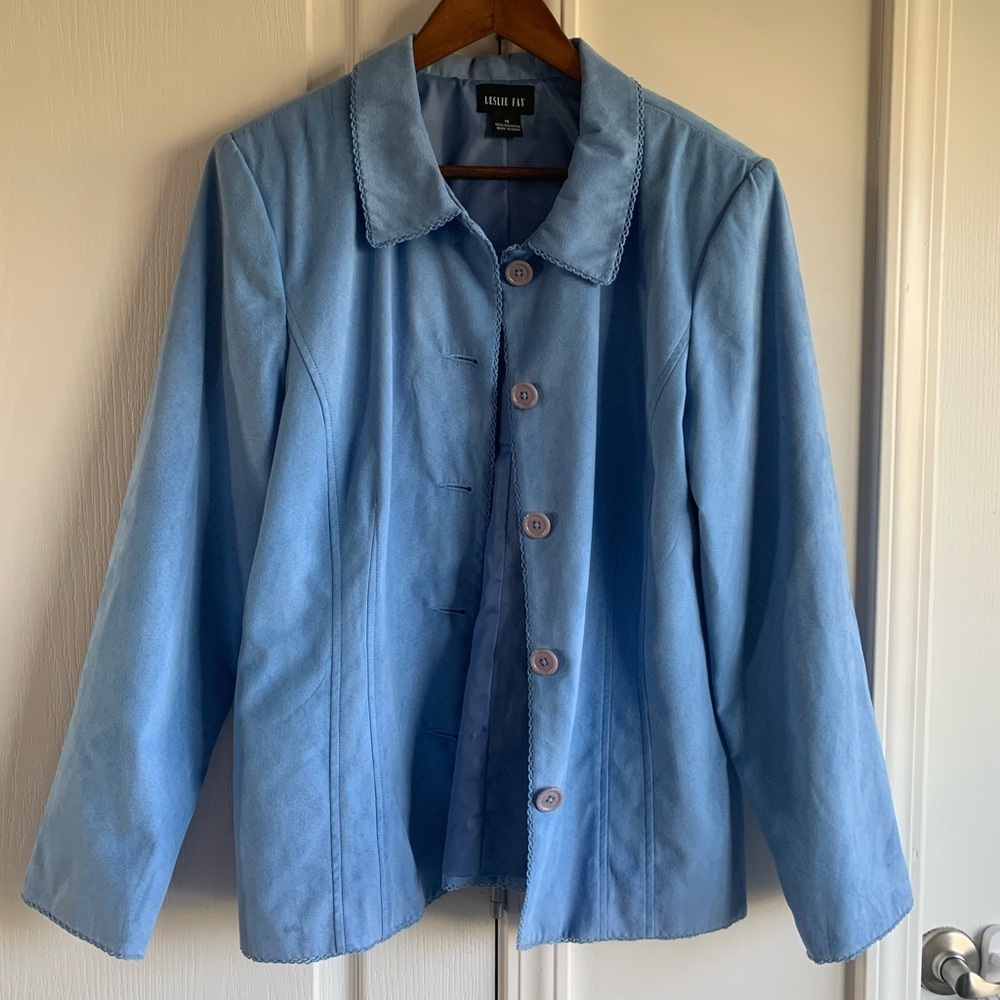Leslie Fay Light Blue lace trim Women's Blazer